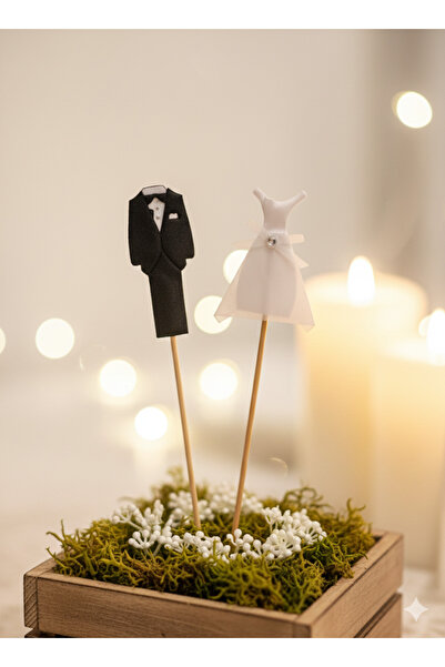 Deniz Party Store Gelin Damat Figürlü Uzun Kürdan 10 Adet 16 CM