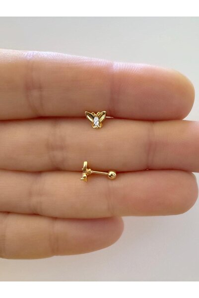 Arescollection 1 ADET ZİRKON TAŞLI ÇELİK TRAGUS HELİX LOBE UYUMLU PİERCİNG