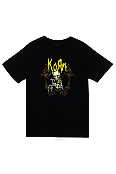fame-stoned Korn Music Band Printed Unisex 100% Cotton Black T-Shirt