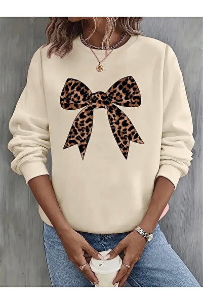 FUFLUNS Leopard Printed Oversize Unisex Women/Men Crop Neck Sweatshirt