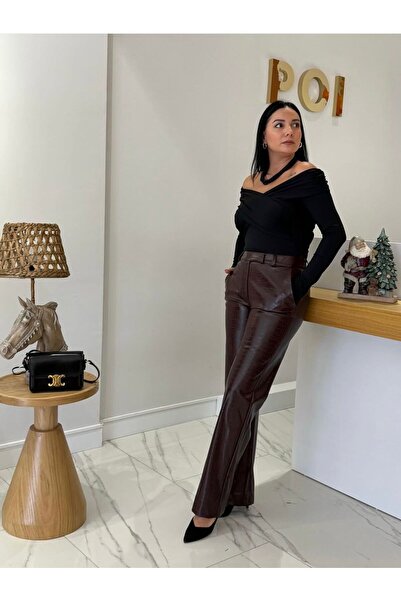 LF KROKODİL DOKULU BORDO PANTOLON