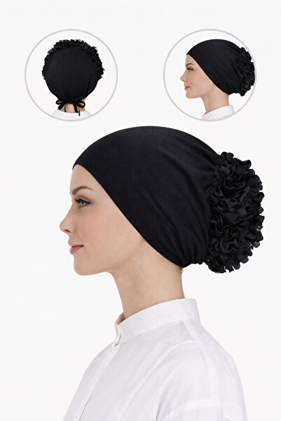 VALURESS Silikonlu Fırfırlı Bone Kaymayan Topuz Bonesi Dikişsiz Siyah | Konfo...