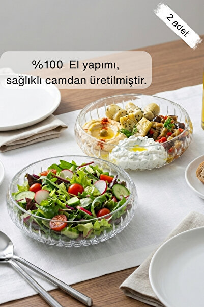 Glamis Selen Concept El Yapımı Orta Boy Cam Salata Kasesi 2'li
