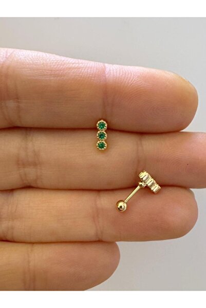 Arescollection 1 ADET yeşil ZİRKON TAŞLI ÇELİK TRAGUS HELİX LOBE UYUMLU PİERCİNG