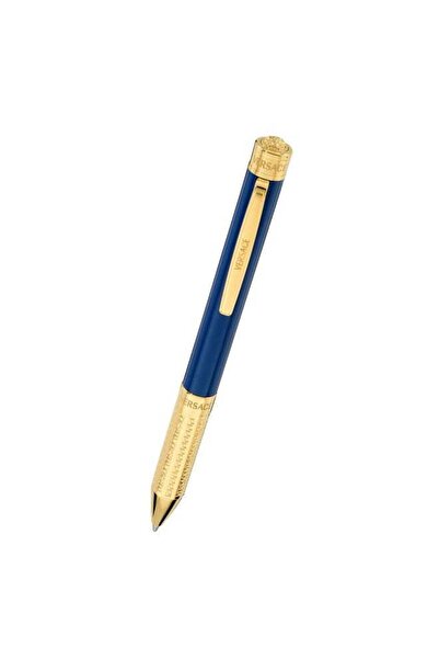 Versace Pirene Blue Barrel Gold Stainless Steel with Blue Ink Ballpoint Pen f...