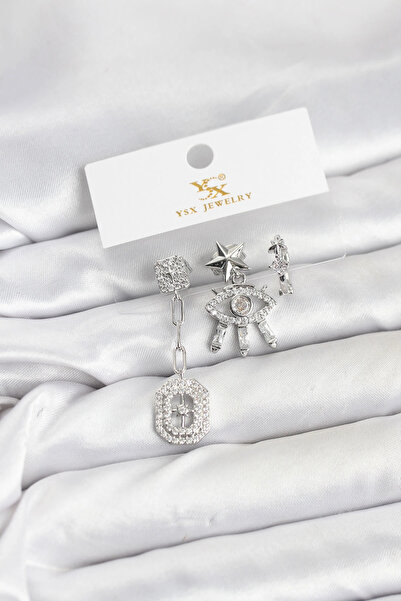 shopwave طقم أقراط نحاسية فضية اللون على شكل عين ونجمة القطب موديل YSX Trio -...