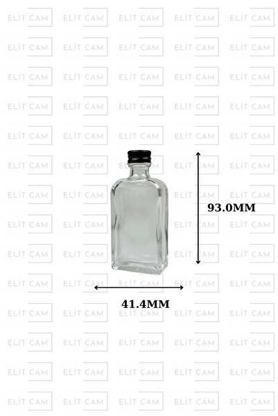 Elitcam 40 CC YASSI DİKDÖRTGEN CAM ŞİŞE - SİYAH METAL KAPAKLI KOLONYA TIPALI ...