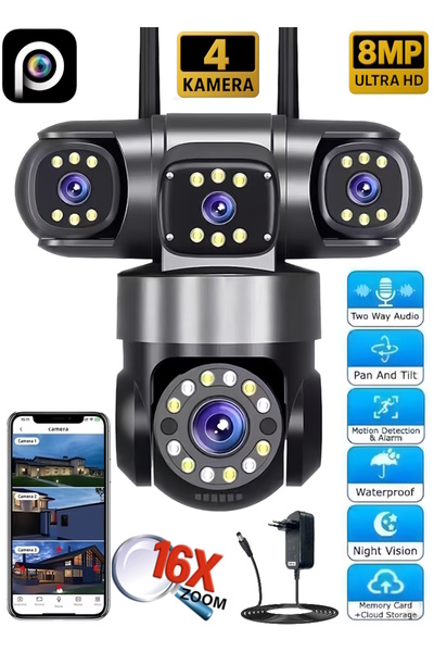 Ventus ES-5904 64GB Wifi 8MP 4 Lensli Akıllı Güvenlik Kamerası Hieasy Wifi Ge...