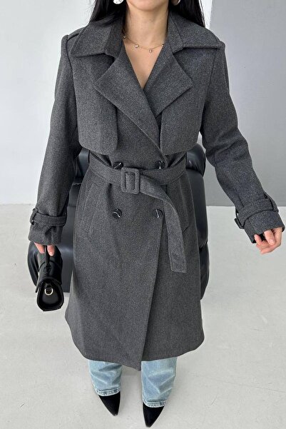 Jaglion Premium Relaxed Fit Women's Cashmere Coat with Anthricite Belt Lining