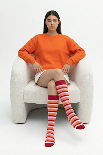 Moda1001 Women's Premium Knee-High Socks with Hoops - Red