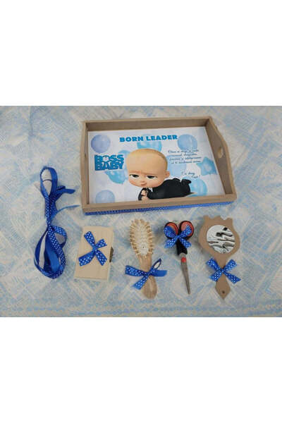 OBSIDION Set tavita taiere mot/turta cu print, 6 piese - Royal Blue Boss Baby