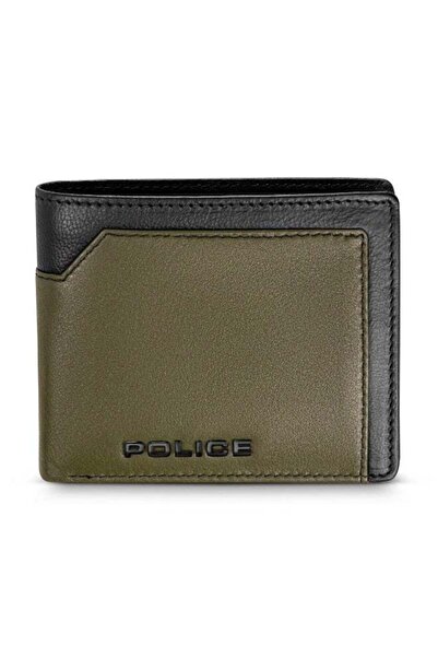 Police Boscie Olive Green and Black Leather Bi-Fold Wallet for Men