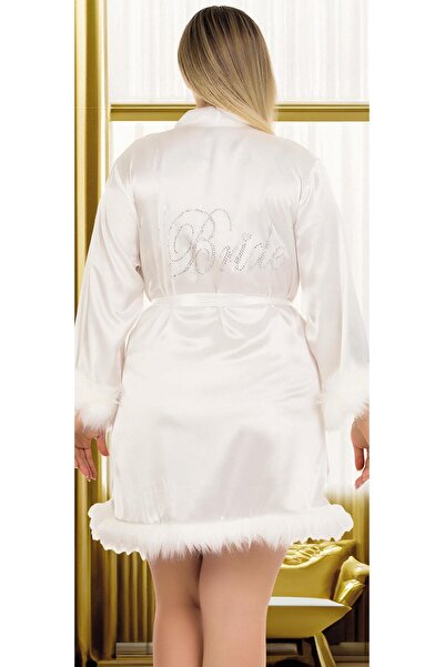 REN Women's Plus Size Solid Color Feather Satin Bride Robe