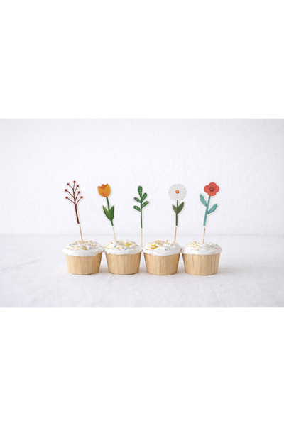 Partifabrik Colorful Flowers Themed Toothpick Cupcake Decoration 8 Pieces