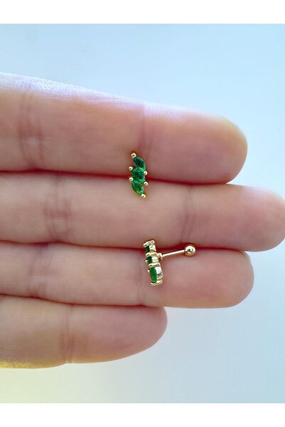 Arescollection 1 ADET yeşil ZİRKON TAŞLI ÇELİK TRAGUS HELİX LOBE UYUMLU PİERCİNG