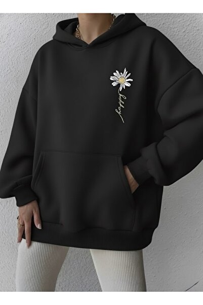 FUFLUNS Flowers Printed Oversized Women's K Hooded Sweatshirt