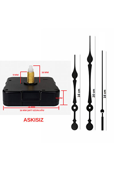 EXİZ TİCARET Askısız 16 mm Akar Sessiz Duvar Saati Mekanizması -Metal akrep-y...