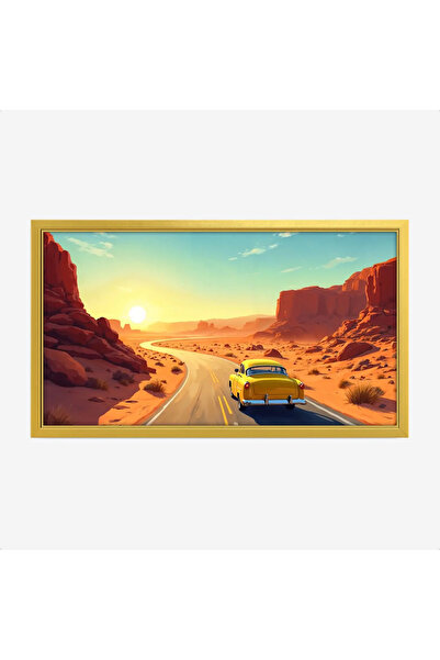 Tajridhome لوحة طبيعة هادئة - سيارة صفراء - سماء زرقاء - مشمس - لوحات فن عصري...