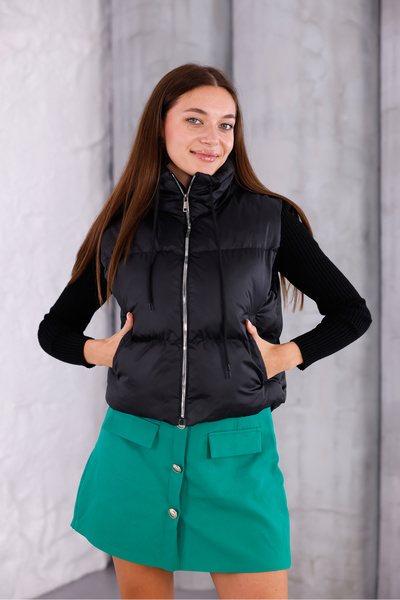 GİYİYORUM Kadın Kışlık Crop Şişme Yelek | Fermuarlı, Dik Yaka, Puff Dolgulu