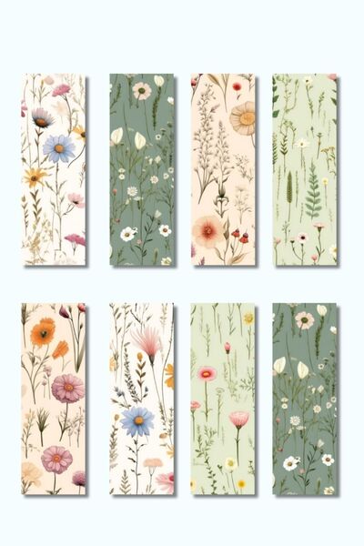 qoeuyl boutique مجموعة علامات الكتب المكونة من 8 قطع بتصميم الزهور البرية