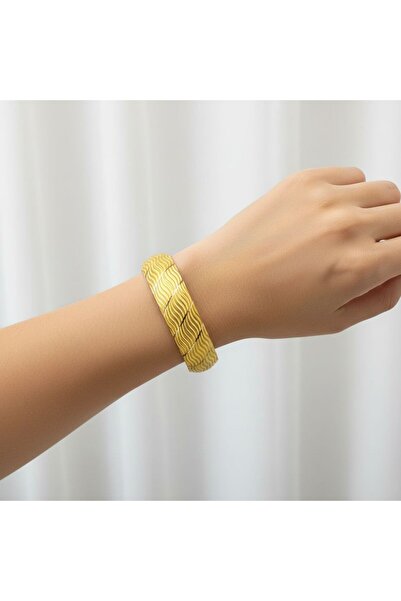 kuyumcu nurettin 10 gr (GRAM)Dalgalı Kalemli Desen Şarnel Bilezik 22 Ayar Alt...