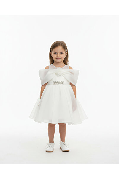 BUTİKHAPPYKİDS Rochie de seara din tul cu fundita mare pentru fetita cu pietr...