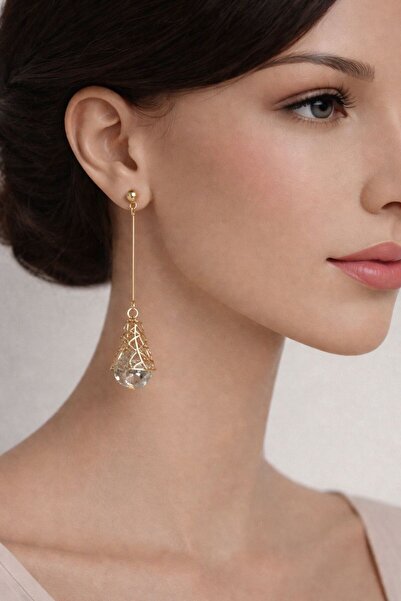 MİHRES أقراط كريستال متدلية بتصميم سلكي بسيط وأنيق