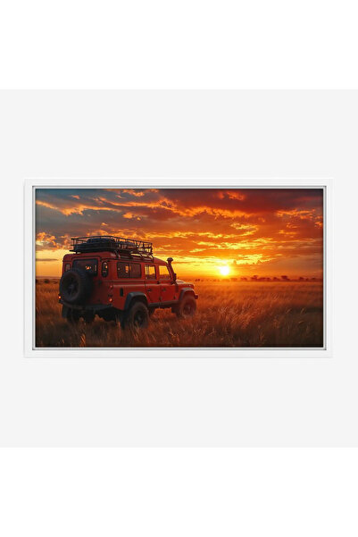 Tajridhome A serene landscape painting - a car at sunset - warm colors - tran...
