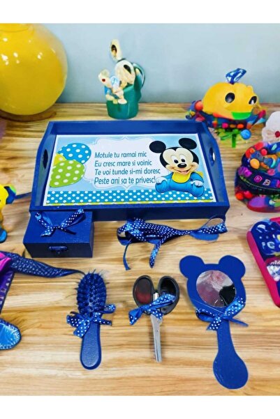 OBSIDION Set tavita taiere mot/turta colorata cu print, 6 piese - albastru ro...