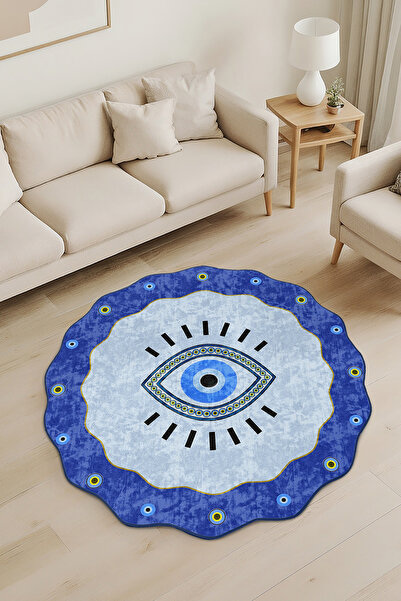 Realhomes Nazarlık Desenli Özel Kesim Yuvarlak Yıkanabilir Kaymaz Taban Halı