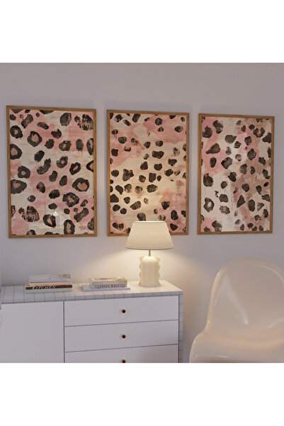 woodhomeworks 3 Piece Abstract Painting with Wooden Frame Pink Leopard