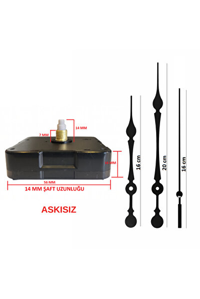 EXİZ TİCARET Askısız 14 mm Akar Sessiz Duvar Saati Mekanizması -Metal akrep-y...
