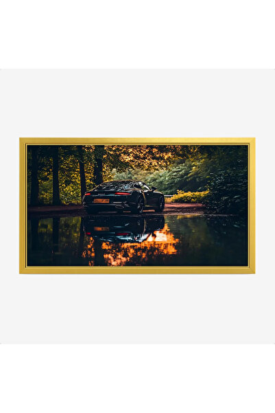 Tajridhome لوحة سيارات - سيارة سوداء - انعكاس في الماء - دافئ - لوحات فنية مو...