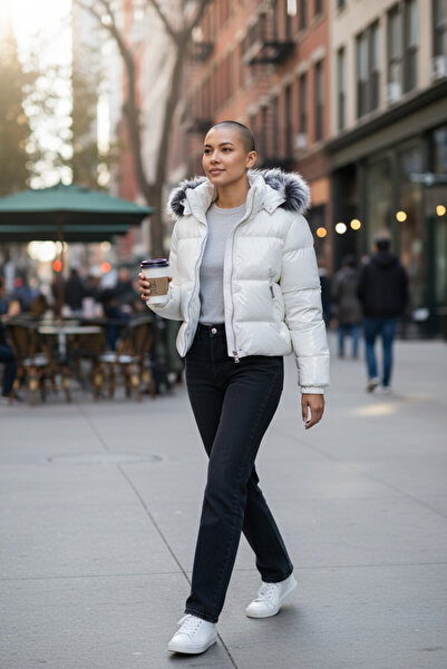 SEMİZ GİYİM Çıkarılabilir Kapüşonlu Kısa Parlak Şişme Mont