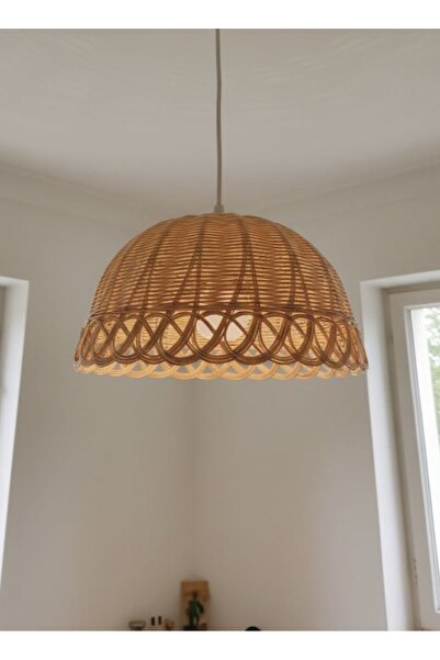 Petek Rattan El Yapımı Doğal Rattan Örgü Sarkıt Avize – Bohem Hasır Aydınlatm...