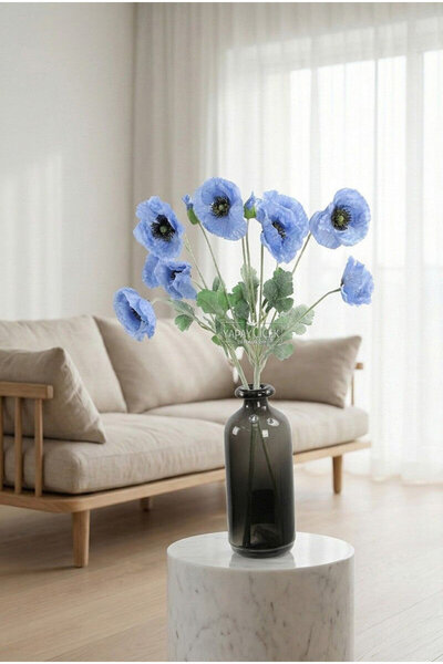 Yapay Çiçek Deposu Yapay Çiçek 4lü Prenses Çiçeği Dalı 60 cm Mavi