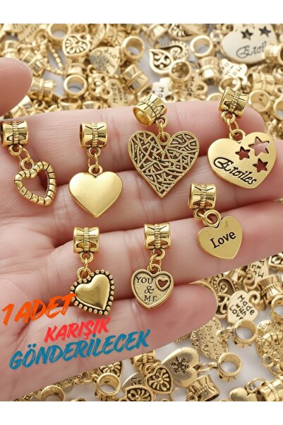 Feron Aksesuar + ZİNCİR HEDİYELİ + Altın & Gümüş Renk Kalp Kolye Ucu Charm Z021