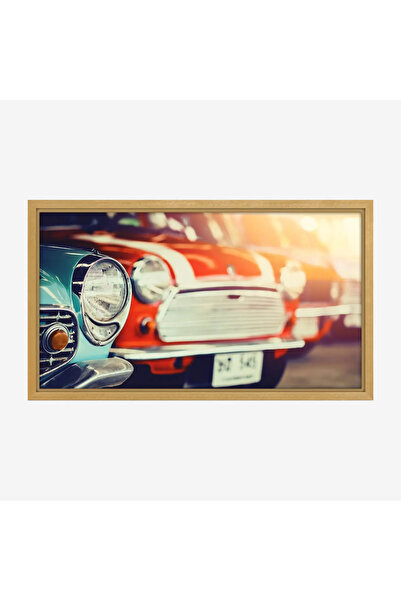 Tajridhome لوحة سيارات كلاسيكية - سيارة حمراء - إضاءة دافئة - حيوية - لوحات ف...