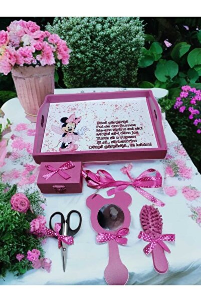 OBSIDION Set tavita taiere mot/turta colorata cu print, 6 piese - roz Minnie