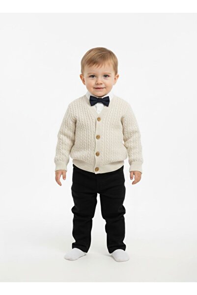Butik ERKEK BEBEK %100 PAMUKLU PAPYON AKSESUARLI TRİKO CEKETLİ 4'LÜ TAKIM