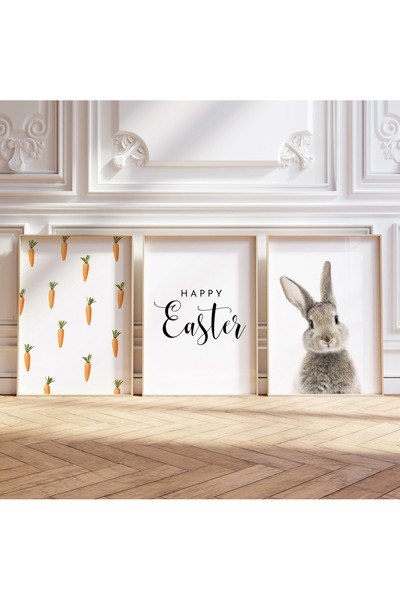 woodhomeworks 3 Piece Abstract Painting with Wooden Frame Rabbit