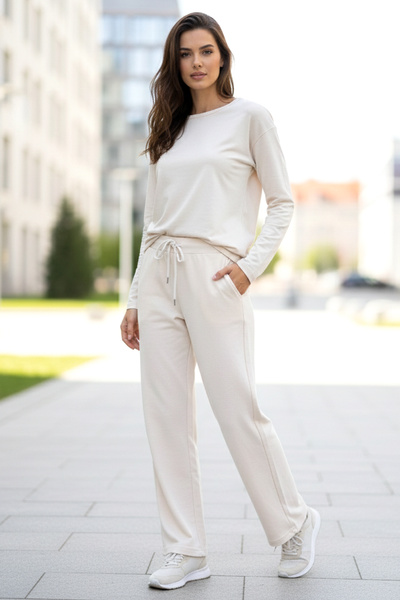 REMSA بنطلون رياضي نسائي ذو أرجل واسعة ومظهر فضفاض مع خصر مطاطي 8015 بيج