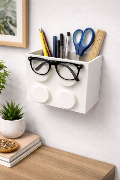 AA AHŞAP حامل أقلام ومنظم متعدد الأغراض بتصميم مكعبات البناء - منظم للحائط وا...