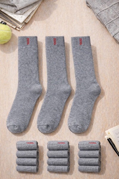 bilinen çorap Unisex Gri Termal Çorap 8'li– Isı Yalıtımlı, Kalın Dokulu, Kışl...