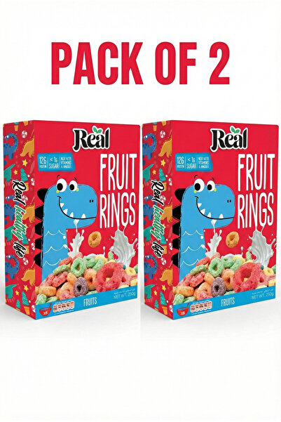 REAL رقائق حلقات الفاكهة - حبوب إفطار صحية غنية بالبروتين وقليلة السكر، 250 غ...