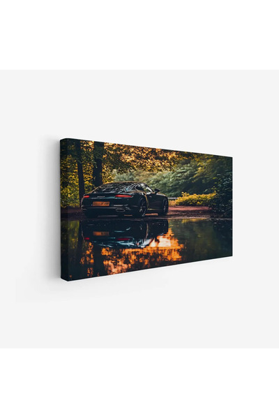 Tajridhome Car painting - Black car - Reflection in water - Warm - Modern art...