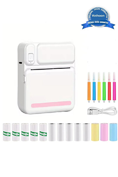 Twin Store Mini Portable Printer with 13 Rolls Paper Inkless Label Printer Mi...