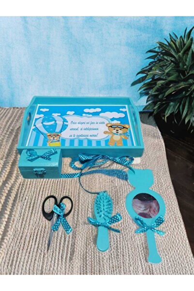 OBSIDION Tavita mot / turta colorata cu print - turquoise Teddy