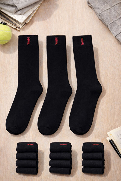 bilinen çorap Unisex Siyah Termal Çorap 6'lı– Isı Yalıtımlı, Kalın Dokulu, Kı...