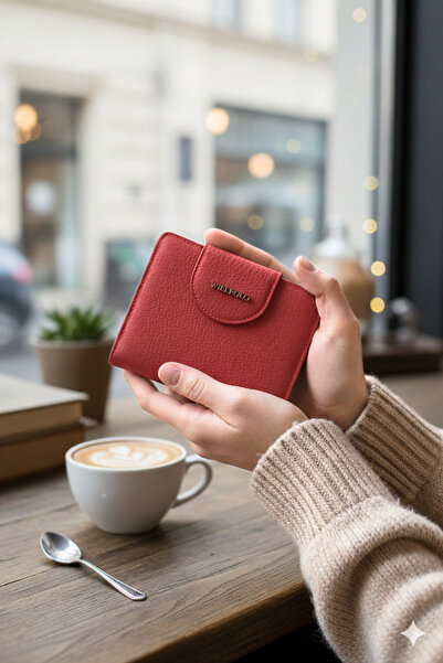 willpolo Genuine Leather Red Women's Wallet Card Holder with Coin Compartment